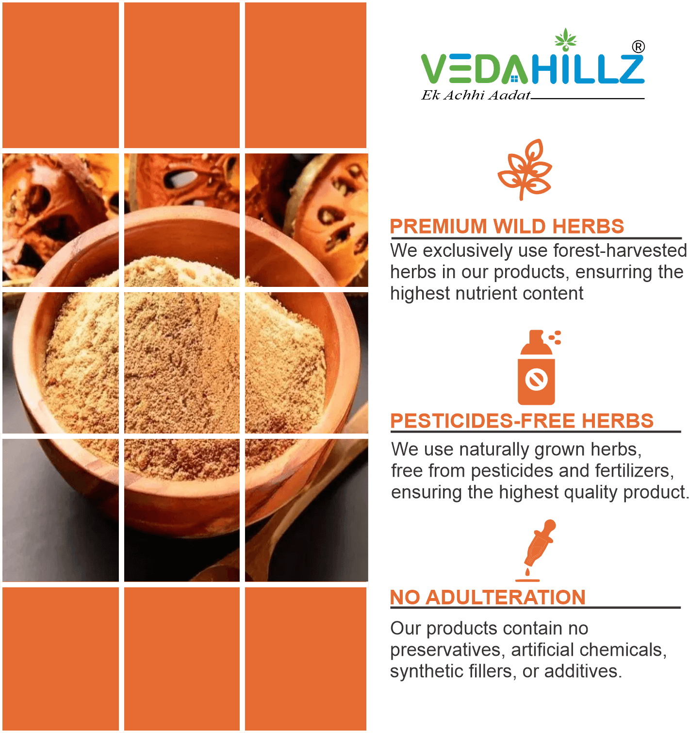 Vedahillz Herbal Bel Giri Powder Made from Carefully Selected Bel Giri Fruit